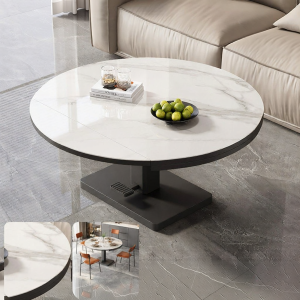 OLEPA | Cream Style Rock Slab Foot-Pedal Lift 2-in-1 Coffee and Dining Table