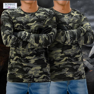 Bonnieleon New Outdoor Quick Dry T Shirt Men Tactical Camouflage Long Sleeve Round Neck Sports Army Military Tshirt Camo Funny 3D T-shirt
