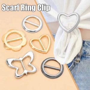 4 Styles Silk Scarf Button Universal T-shirt Heart Butterfly Flowers Round Shape Brooches Shawl Ring Clip Scarves Fastener Knotted Button Pin Accessories