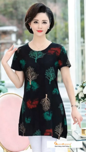 Áo trung niên kiểu dáng dài áo nữ big size xẻ tà Queenbe GLA257 Cuocsongvang