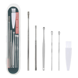 Amoki 6pcs/set Portable Stainless Steel Ear Cleaning Brush Wax Remover Curette Ear Cleaner