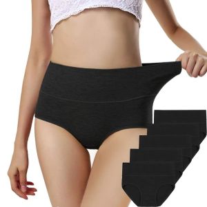 4Pcs/SET High Waist Underwear Cotton Panties Women Body Slimming Solid Briefs Plus Size  Underpants Female Breathable Lingeries