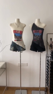 เสื้อปาดไหล่y2kส่วนบุคคล พิมพ์ลายฤดูร้อน สไตล์อเมริกันเรโทร สาวฮอต เสื้อชั้นในผับสตรีทเสื้อสกรีนลายด้านหน้า ชุดคอนเสิร์ต