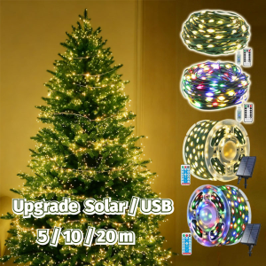 NEW Upgrade Solar String Light with Remote Outdoor LED Fairy String Lights Christmas Tree Decor