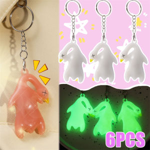 พวงกุญแจเป็ดย่างเปลี่ยนสีน่ารัก6ชิ้นสนุกสนานสร้างสรรค์จี้แขวนในรถเรืองแสงด้วยแสงยูวี