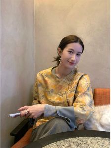 Elegant New Chinese Style Jacket Patchwork Embroidery National Trend Button up Top for Women Spring Season Long Sleeve