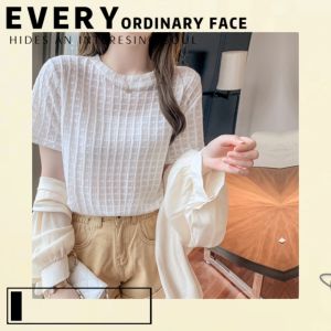 Wulove 👍 เสื้อคอกลม ชุดแฟชั่น มาใหม่ เฉิดฉาย สีลม น้ำเงิน สีเปรียว สีชมพู 3 สีใบพู