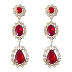 French Vintage Court Style Long Red Ruby Earrings Women Luxury Classical Design Sense Diamond Embedded Fashion Jewelry