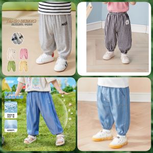 Summer Collection Childrens Plaid Casual Pants Thin Model Long Trousers for Boys And Girls Comfortable Breathable Clothing