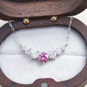 Pink Color Moissanite Necklace for Woman 925 Sterling Sliver Plated 18k White Gold Chain With Certificate Wedding Fine Jewelry