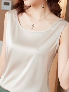 Silk Vest Women Loose round Neck  Silk Short Outerwear Spring Summer Large Size Inner Match Acetate Base Strap Vest