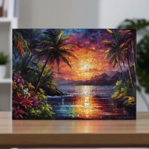 Wooden Puzzle for Adults Sunset by the Sea Trees Puzzles Special Holiday Gifts for Friends Family Modern Art Home Decor