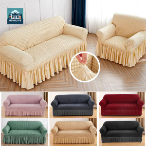 Seersucker Sofa Cover With Skirt 1/2/3/4 Seater Hot Design Gauze Elastic Universal Sofa Slipcover Stretch Sofa Protector