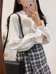 Spring Korean Style Retro Doll Collar Womens Shirt Long Sleeve White Inner JK Fairy Tale Top Super Fairy NS Single Button Closure