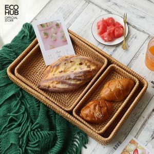 Khay mây chữ nhật ECOHUB decor /Khay đựng bày đồ ăn (Rattan tray set of 3 Size) | EH063