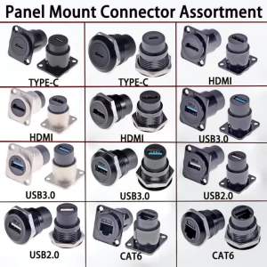 1Pc D Type Panel Mount Connector Module RJ45 CAT6 USB 2.0/3.0 Type-C High definition vide Jack Socket Metal Electronic Connector