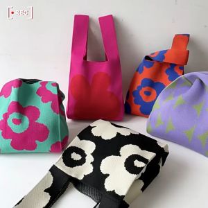 Handmade Knit Handbag Women Knot Wrist Bag Casual Tote Bag Girls Reusable Shopping Bags