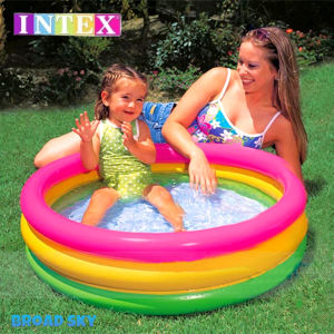INTEX Inflatable Swimming Pool 3-Rings Rainbow Round Outdoor Pool For Kids Many Sizes Original Intex Kiddie Pool Outdoors Party For Summer
