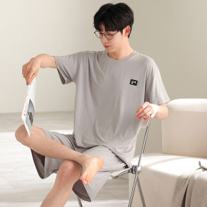 Miiow | Cool Feeling Modal Sleepwear Set For Men Summer Short Sleeve Shorts Loose Fit Home Clothes Casual Style Round Neck Pullover