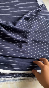 Vải Đũi Gân Xanh Sọc Trắng Nhí Ít Giãn Dày Vừa Mềm Rũ - Khổ 1m4 - May Đầm Bô Giả Vest Quần suông