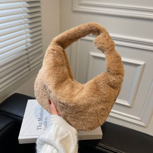 กระเป๋าผ้าขนสัตว์ฤดูร้อน กระเป๋าสะพายไหล่แบบอเนกประสงค์สำหรับผู้หญิง กระเป๋าถือแบบมีซิป กระเป๋าผ้าขนสัตว์สไตล์เกาหลีขนาดเล็ก