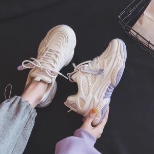 WANGGONGZHU | Womens Sporty Breathable Casual Thick Bottom Sneakers Fashionable Spring Autumn 2025 Princess Style Round Toe Rubber Sole