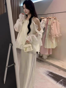 XUECAIQI | French Style Slimming Summer New Large Size Ladies Off-Shoulder Blouse and High Waist Skirt