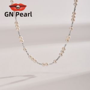 S925 Sterling Silver Freshwater Pearl Necklace and Bracelet 5-6mm