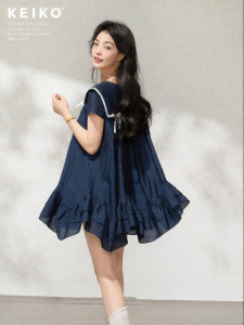 KEIKO | Butterfly Bow Nautical Collar Multi-Layer Ruffles Summer Dress