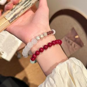 Cats Eye Stone Padauk Chinese Style Red Sandalwood Bracelet Womens New Year Lucky Charm Student Party Jewelry Accessories