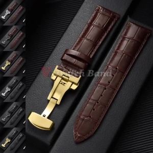 12/14/16/18/19/20/21/22mm Cowhide Leather Watch Strap Waterproof Sport Bracelet Metal Butterfly Buckle Wristband Watch Accessory