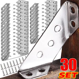 30/20/10Sets Universal Furniture Corner Connector / Stainless Steel Corner Brackets for Cabinet / Angle Shelf Support Fixed Brace Kits with Screws