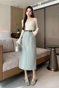 REHIN Korean Style High-Waist Vintage A-Line Midi Skirt with Belt – 2024 Autumn Collection