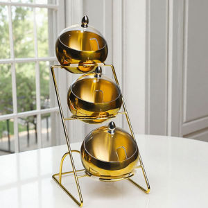 ชั้นวางเครื่องปรุงรสแบบสามชั้นสำหรับร้านอาหารสไตล์จีน ชามันสัมผัสหรูหราพร้อมฝาปิดสำหรับการแสดงอาหาร ชั้นวางเครื่องปรุงรสขนาดเล็ก