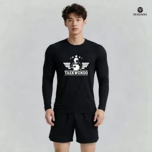 Madaha Kaos Baju Lengan Panjang Dry fit Jersey Olahraga Taekwondo Shinra Dojo