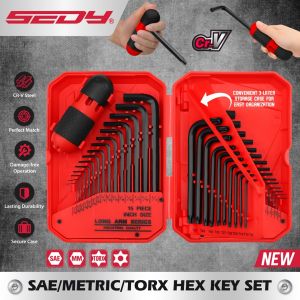 SEDY 41PC Hex Key Allen Wrench Set L-Shaped SAE & Metric Torx Key Wrenches with Torque Handle 0.028 to 3/8 0.7mm to 10mm