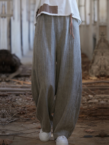 Casual Loose Cotton Linen Womens Pants Artistic Original Design Summer Spring Wide Leg Pants Yoga Tai Chi Lantern Pants