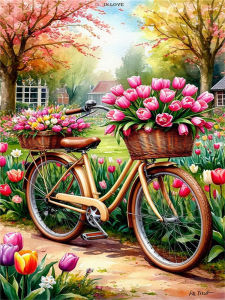 HUACAN Diamond Mosaic New Collection Bicycle Landscape Diamond Painting Sale Rose Flower Handicrafts Picture Rhinestones