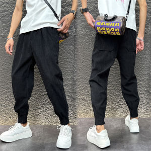 กางเกงลำลองชาย ทรงหลวม ทรงเข้ารูป ผ้ากำมะหยี่ กางเกงขายาวสีดำ กางเกงขายาวทรงฮาราจูกุ ฤดูใบไม้ร่วง/ฤดูหนาว กางเกงขายาวลำลอง สไตล์ลำลอง