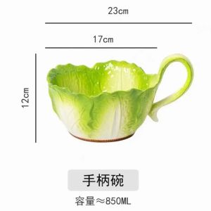 Creative Jade Cabbage Shaped Bowl With Handle Household Dining Ceramic High-capacity Soup Bowls Dormitory Microwavable Tableware