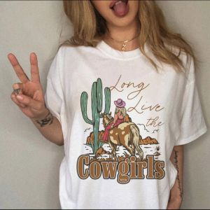 Womens T-shirt Western Cowboy Cartoon Letter Print Funny Cute Short Sleeve Ladies Fashion Casual Summer Womens T-shirt Graphic