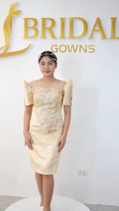 Modern Filipiniana Dress with 3D Patching Lace: A Stylish Woman's Formal Attire