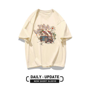 เสื้อยืดแขนสั้นผ้าฝ้ายแท้ทรงหลวมสำหรับผู้หญิงในช่วงฤดูร้อน เสื้อตัวบนทรงหลวมไซส์ใหญ่ สไตล์ลำลอง แฟชั่นฤดูร้อน