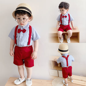 Baby Boy Wedding Birthday Suit Set Infant British Style Cotton Clothes Short Sleeve Pants for One Year Old Toddler Boys