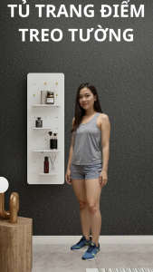 Tủ trang điểm Treo Tường 3 Trong 1 Hình Chữ Nhật – Gương Trượt Ray 3 Tầng MDF 12mm Gương 3mm – Kèm Que Diêm & Đợt Gỗ – Kích Thước 40x120 50x120cm