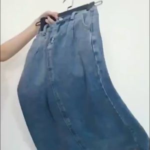 Newlan QZ036 Rok Jeans Rok Span Panjang Jeans Pinggang Karet Jumbo