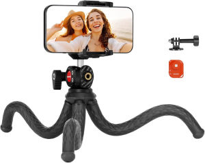 NEEWER TP34 Flexible Tripod with Remote Mini Camera Phone Tripod Stand with Hidden Phone Holder & Action Camera Adapter for GoPro Insta360 iPhone Samsung