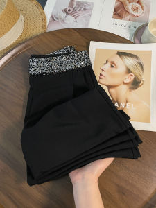 PAIBOLI | Plus Size French High Waist Slimming Wide Leg Sequin Insert Dress Trousers