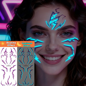 1Pcs Glow in The Dark Temporary Tattoos Waterproof - Kpop Gothic Body Art for Women Blue Purple Lightning Vein Design Tattoos