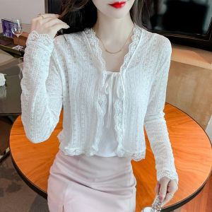 เสื้อคลุมกันแดดแบบสั้นบางสไตล์หวานๆ สำหรับฤดูร้อนปี 2024 เสื้อคลุมกันแดดแบบสวมหัวแบบลำลองที่สวมใส่ได้หลากหลาย